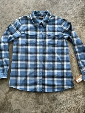 NWT Eddie Bauer Blue Plaid Fleece Shirt Jacket Shacket Large